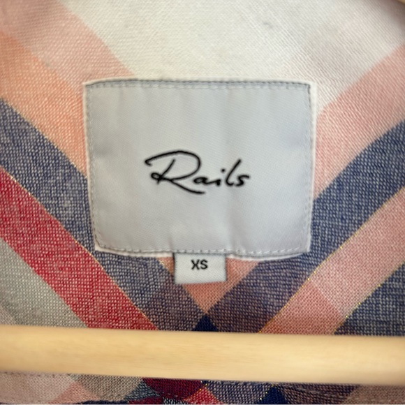 Rails Button-up Plaid Top Linen Blend Top Charlie White Melon Sage XS - Picture 9 of 10